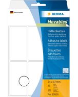 HERMA : Lot de 192 étiquettes adhésives amovibles - 67 x 34 mm - Blanc