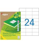 Étiquettes adhésives 70 x 37 mm Papier Recyclé Blanc AGIPA Lot de 2400