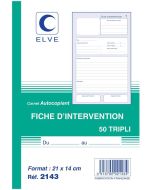 Fiche d'Intervention Carnet autocopiant Tripli  A5 Manifold 2143 Elve