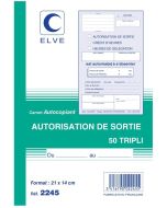 Autorisation de sorite personnel Carnet autocopiant  Tripli Elve 2245