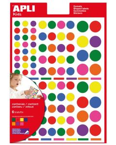 Gommettes adhésives rondes multicolores. APLI Lot de 624