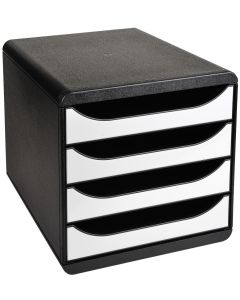 Caisson à 4 Tiroirs - Big Box - Noir/Blanc glossy : EXACOMPTA Glossy modèle