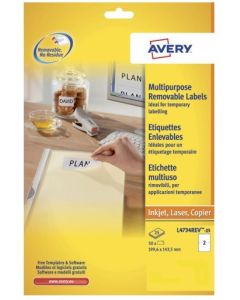 Étiquettes amovibles - Blanc - 199,6 x 143,5 mm AVERY Ecologique Lot de 60