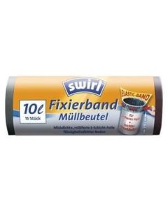 Photo Lot de 15 sacs poubelle avec bande de fixation - 10 litres - Noir SWIRL 4006508183197