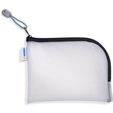 Pochette avec fermeture éclair - 190 x 140 mm - Transparent / Noir : HERMA Mesh Bags image