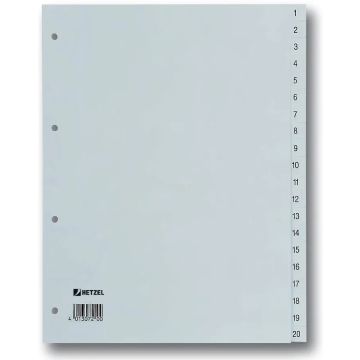 Jeu de 20 Intercalaires à chiffres en plastique - 226 x 297 mm : HETZEL