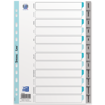 Jeu de 12 Intercalaires mensuels en plastique - 210 x 297 mm OXFORD
