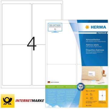 Étiquettes adhésives - 99,1 x 139 mm - Blanc : HERMA Premium Lot de 400 Image
