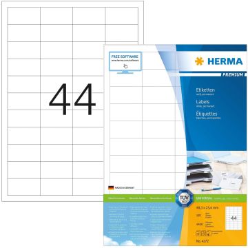 Étiquettes adhésives - 48,3 x 25,4 mm - Blanc : HERMA Premium Lot de 4400 Image