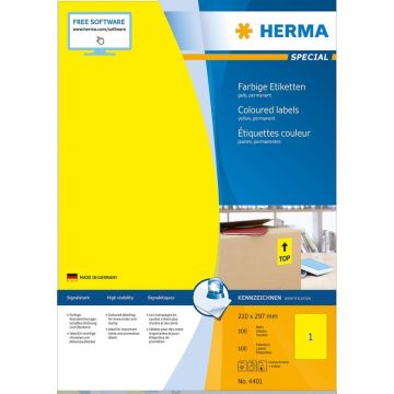 4401 HERMA : Étiquettes adhésives - Multi-usages - 210 x 297 mm - Jaune