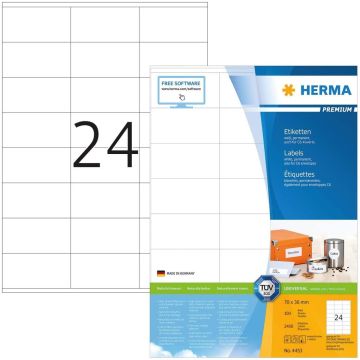 Étiquettes adhésives - 70 x 36 mm - Blanc : HERMA Premium Lot de 2400 Visuel