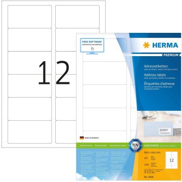 Étiquettes adhésives - 88,9 x 46,6 mm - Blanc : HERMA Premium Lot de 1200 Visuel