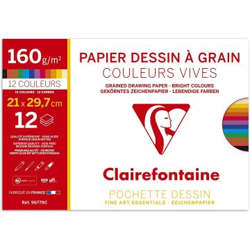 Pochette à Dessin - 12 feuilles de papier à grain - 210 x 297 mm - Assortiment : CLAIREFONTAINE Image