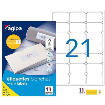 Étiquettes 63,5 x 38,1 mm blanches AGIPA 118984