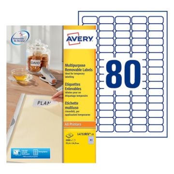Étiquettes amovibles blanches 35,6 x 16,9 mm AVERY L4732REV-25