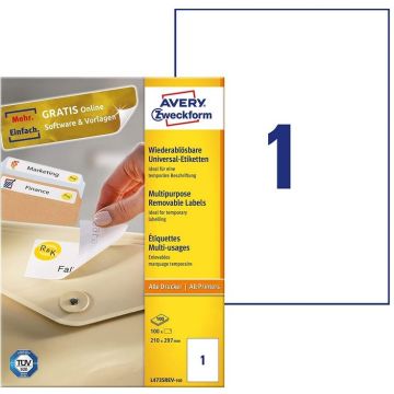 AVERY Étiquettes amovibles 210 x 297 mm L4735REV-100