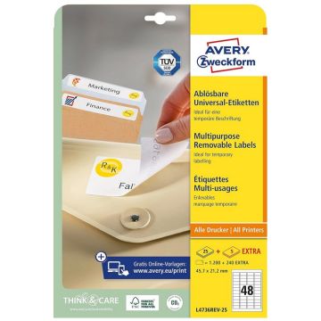 Étiquettes amovibles - Blanc - 45,7 x 21,2 mm AVERY Ecologique Lot de 1440