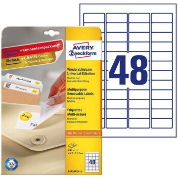 Photo Étiquettes amovibles blanches 45,7 x 21,2 mm AVERY L4736REV-10