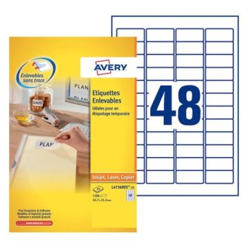Étiquettes amovibles blanches 45,7 x 21,2 mm AVERY L4736REV-25 Photo