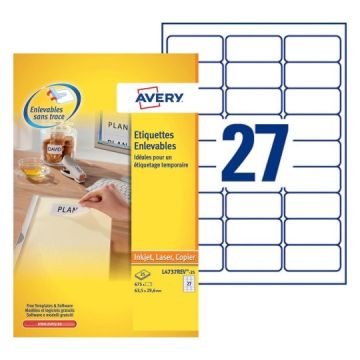 AVERY Étiquettes amovibles 63,5 x 29,6 mm L4737REV-25