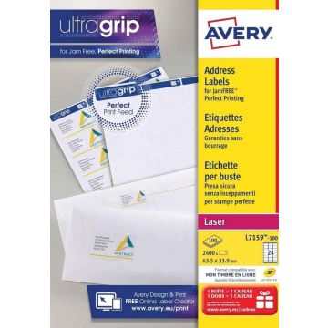 Étiquettes Adresses blanches - 63,5 x 33,9 mm : AVERY L7159 Lot de 2400 Image