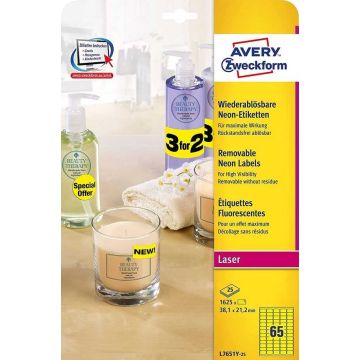 Étiquettes amovibles - Jaune fluo - 38,1 x 21,2 mm : AVERY Lot de 1625 Visuel