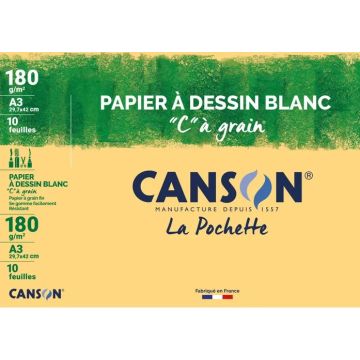 Papier à dessin Blanc C à grain A3 - 180 g CANSON Lot de 10