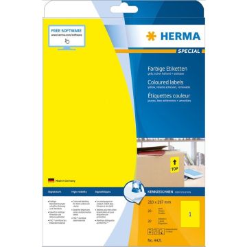 4421 HERMA  Étiquettes adhésives - Multi-usages - 210,0 x 297,0 mm. - Jaune