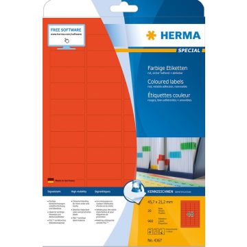 4367 HERMA  Étiquettes adhésives - Multi-usages - 45,7 x 21,2 mm. - Rouge