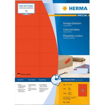 4407 HERMA : Étiquettes adhésives - Multi-usages - 70,0 x 37,0 mm - Rouge
