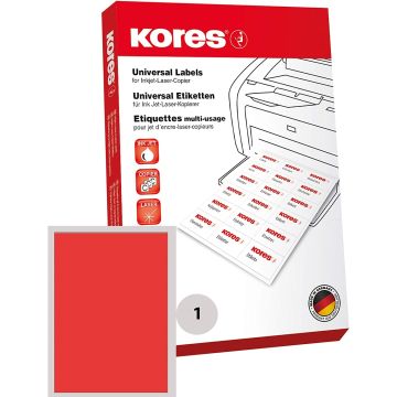 Lot de 100 étiquettes adhésives - Rouge - 210 x 297 mm : KORES Visuel