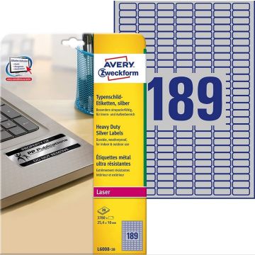 Étiquettes adhésives de Signalisation - 25,4 x 10,0 mm - Argent : AVERY Lot de 3780 Image