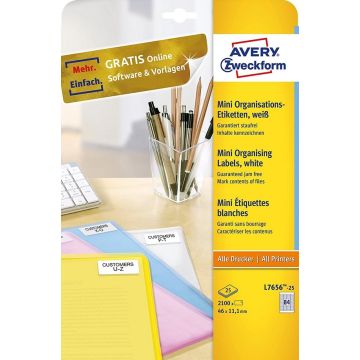 Mini-étiquettes - 46 x 11,1 mm - Blanc : AVERY L7656 Lot de 2100 Image