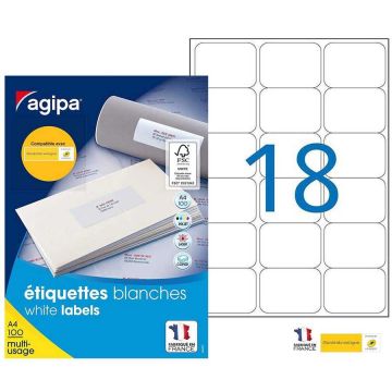 Photo Étiquettes adhésives 63,5 x 46,6 mm - Blanc  AGIPA 100981
