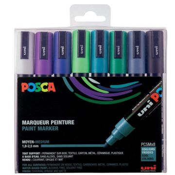 Etui de 8 Marqueurs peinture Posca PC 5M Couleurs froides UNI-BALL