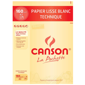 Photo Pochette de papier à dessin technique - A3 - 160 g : CANSON (200037103)