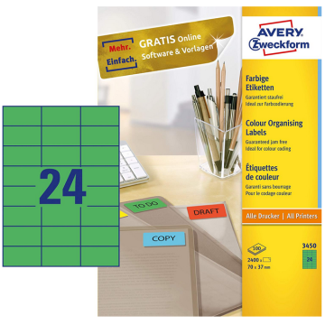 Photo Étiquettes autocollantes Vertes 70 x 37 mm AVERY 3450