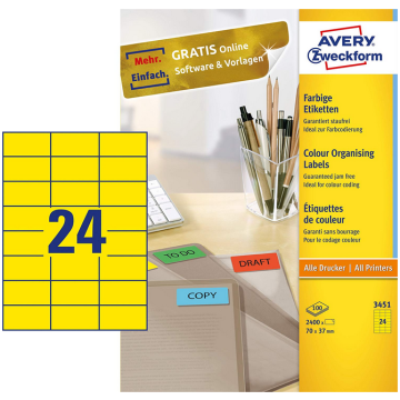 Photo Étiquettes autocollantes Jaunes 70 x 37 mm AVERY 3451