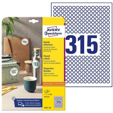 Photo Étiquettes adhésives permanentes - Diamètre 10 mm - Blanc AVERY