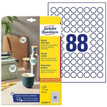 Photo Étiquettes adhésives amovibles - Diamètre 20 mm - Blanc AVERY