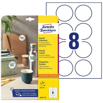 Photo Étiquettes adhésives permanentes - Diamètre 65 mm - Blanc AVERY