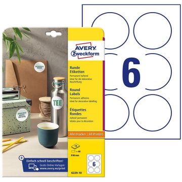 Photo Étiquettes adhésives permanentes - Diamètre 80 mm - Blanc AVERY