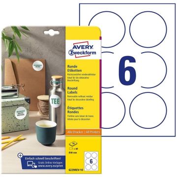 Photo Étiquettes adhésives amovibles - Diamètre 80 mm - Blanc AVERY