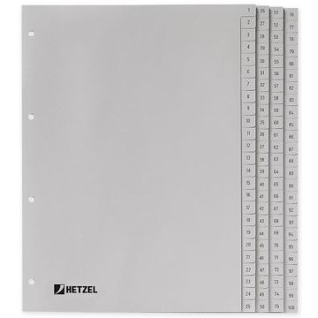 Photo HETZEL : Jeu de 100 intercalaires à chiffres en plastique - 226 x 297 m