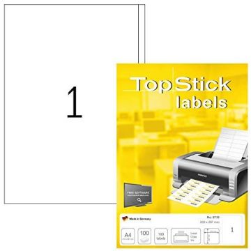 Photo Étiquettes adhésives blanches - 200 x 297 mm : TOP STICK Lot de 100