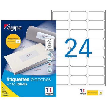 Étiquettes adhésives blanches 63,5 x 33,9 mm AGIPA