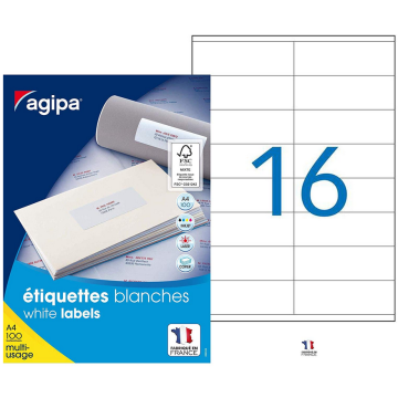Photo Étiquettes adhésives blanches 105 x 35 mm AGIPA 119005