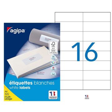 Photo Étiquettes adhésives 105 x 37 mm - Blanc  AGIPA 119012 