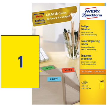 Photo Étiquettes adhésives Jaune 210 x 297 mm AVERY 3473