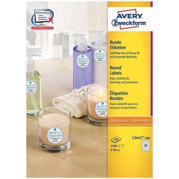 Etiquettes adhésives de marquage - Diamètre 40 mm - Blanc AVERY Photo